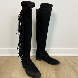 Stuart Weitzman Mane Fringe Over The Knee Suede Boots Black